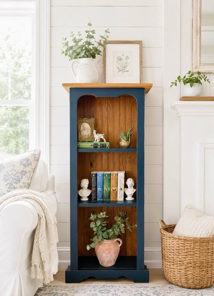 Vintage Cottage Style Solid Wood 3 Tier Bookshelf | Vintage 3 Tier Shelving Unit Bookcase Shelf