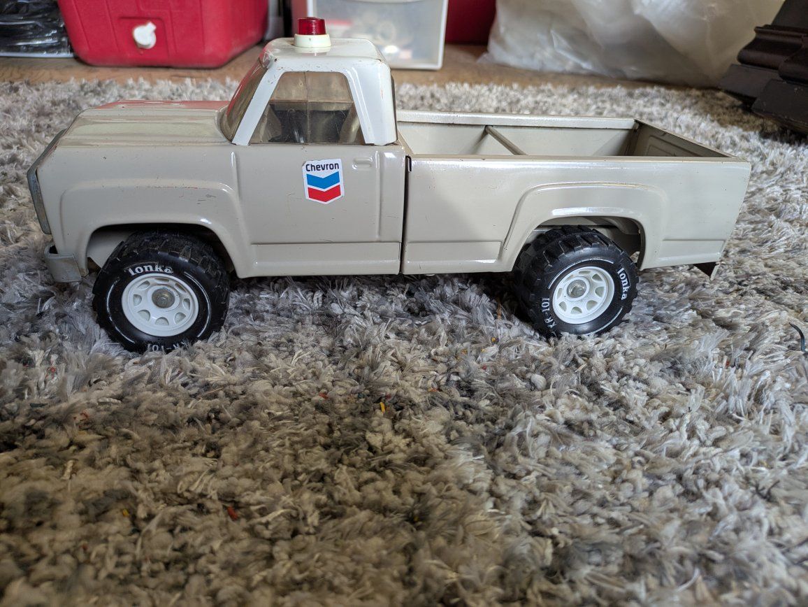 Vintage 1970's Tonka Chevron Pickup Truck Toy, Metal, Beige, Good Condition, Retro Collectible