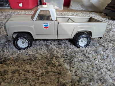 Vintage 1970's Tonka Chevron Pickup Truck Toy, Metal, Beige, Good Condition, Retro Collectible