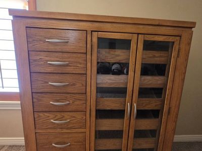 Solid Wood Storage Cabinet Armoire with Glass Doors and 7 Drawers