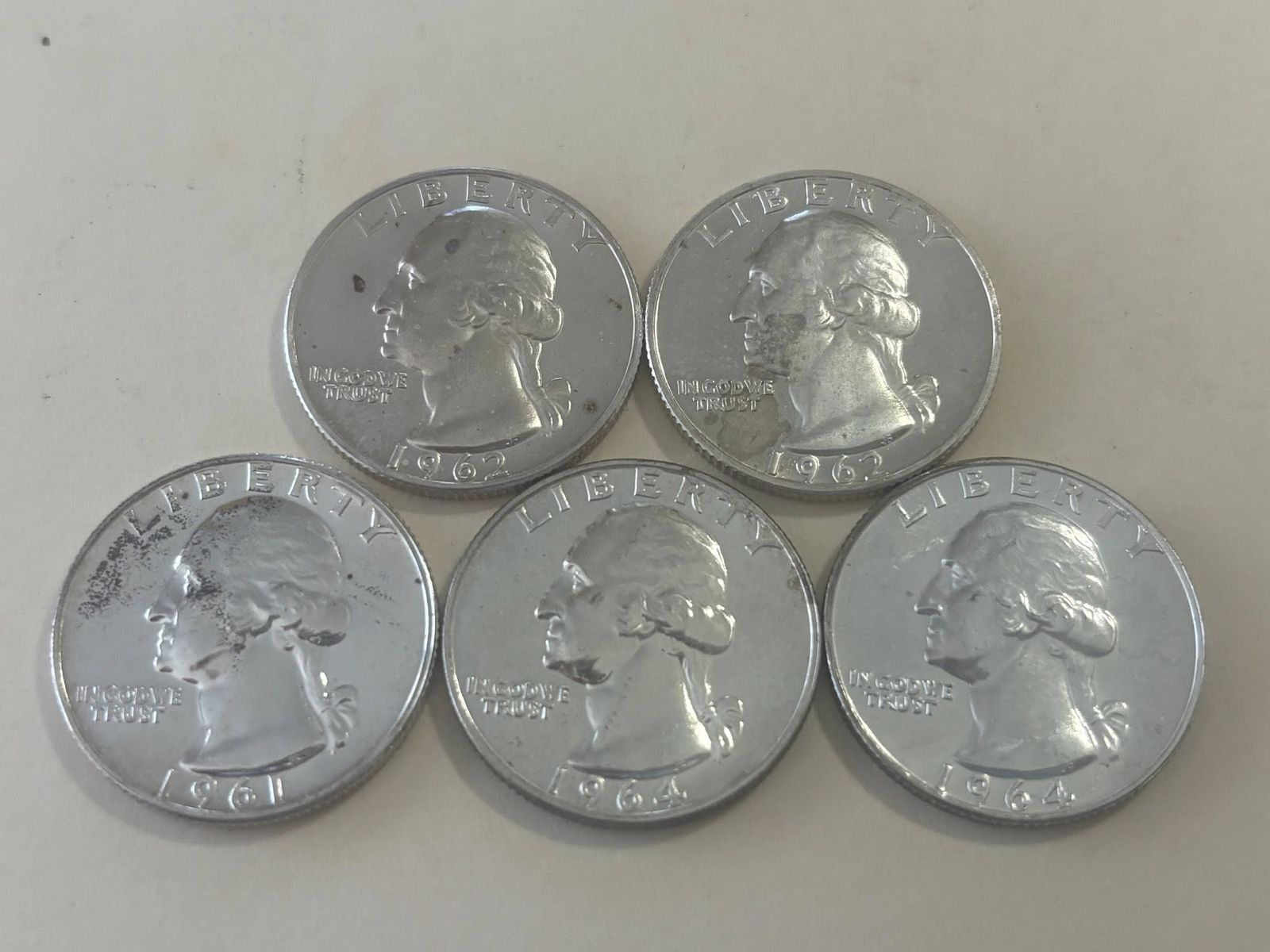 5 Proof Washington quarters 1961-1964