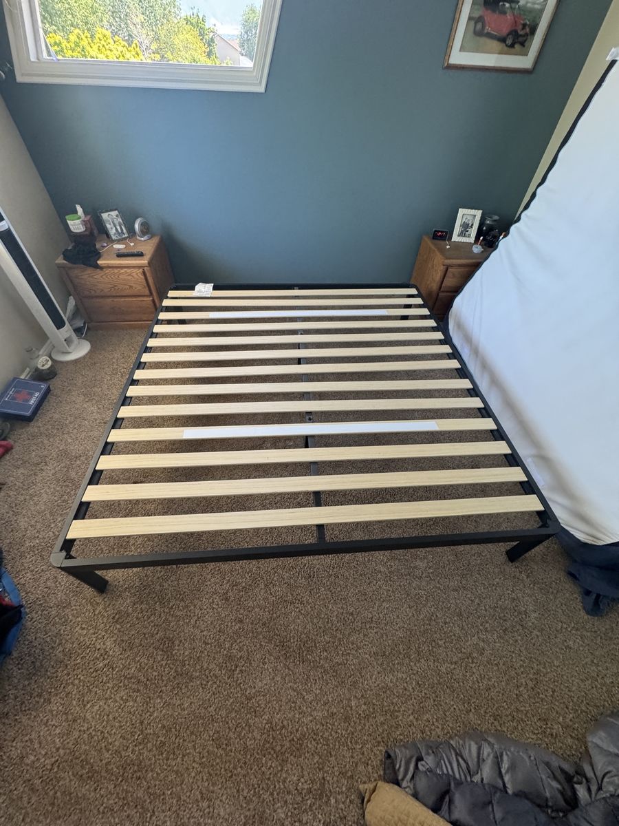 King Size Slat Bed Frame - Black Metal, Wood Slats - Great Condition