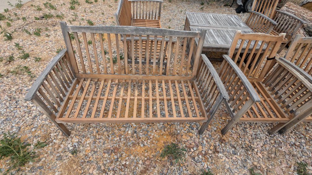 Used Teak Wood Furniture, 4 chairs, 2 tables, 2 loveseats