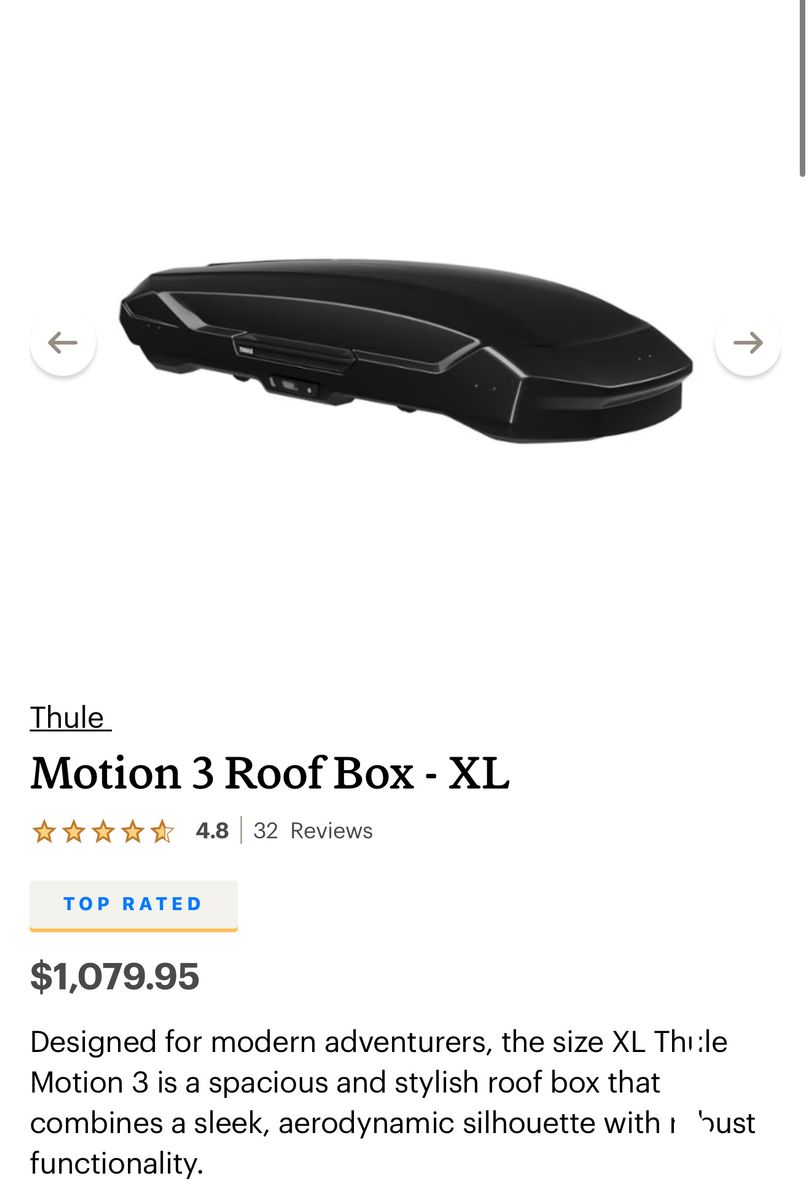 Thule Motion 3 XL Roof Box - Black, Spacious & Aerodynamic Cargo Carrier