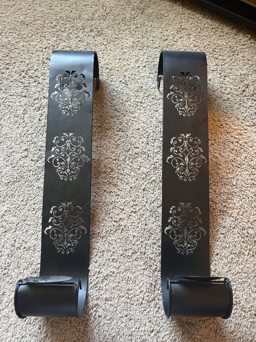 Set of 2 Black Metal Candle Sconces with Damask Cutout