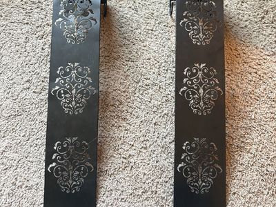 Set of 2 Black Metal Candle Sconces with Damask Cutout