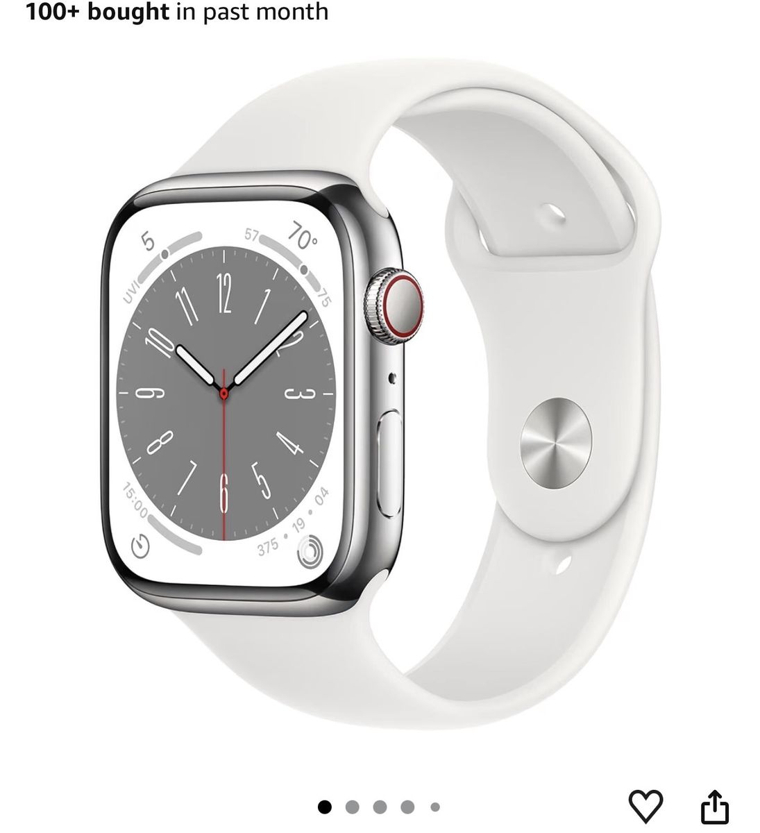 Apple Watch Series 8 Stainless Steel Case with White Sport Band