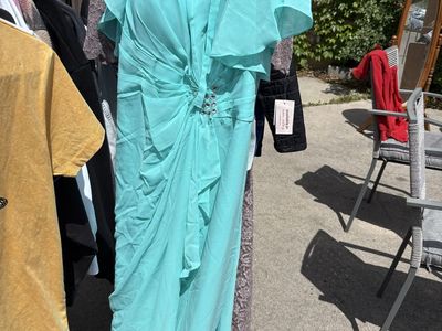 Monalisa Light Blue/Teal Flutter Sleeve Maxi Dress with Rhinestone Detail - Women's Size 18