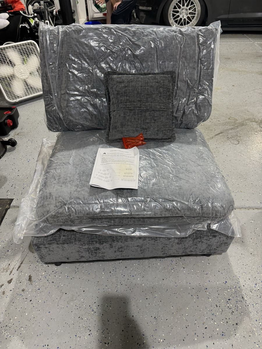 Grey Fabric Convertible Single Sofa Chair Bed with Pillow (part of larger set) 35”x33”x19