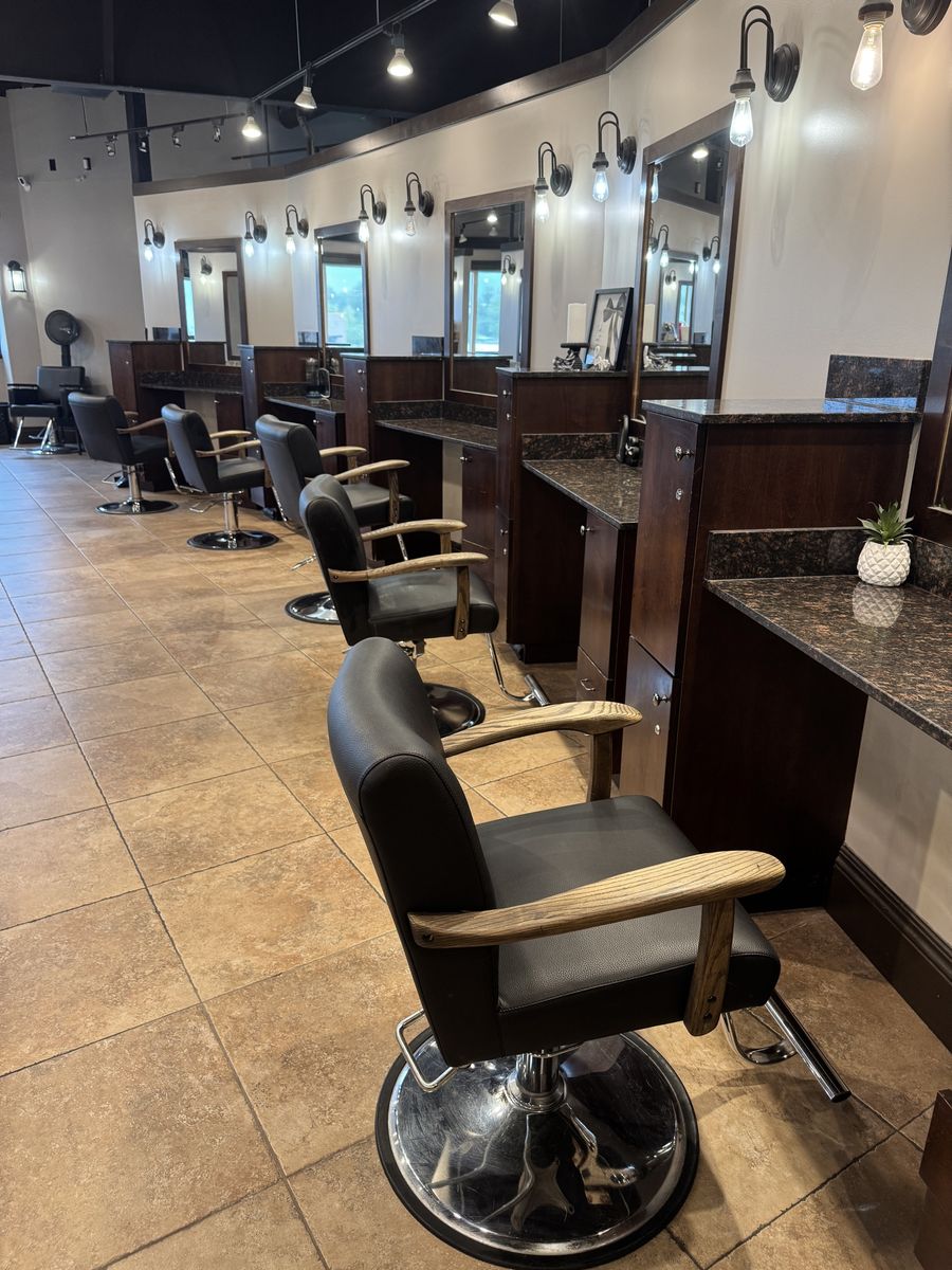 Salon Styling Chairs with Wood Grain Arms and Hydraulic Bases