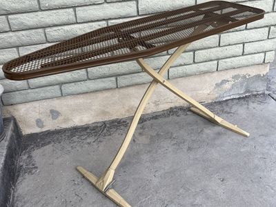 Vintage Metal Mesh Folding Ironing Board - Brown and Cream