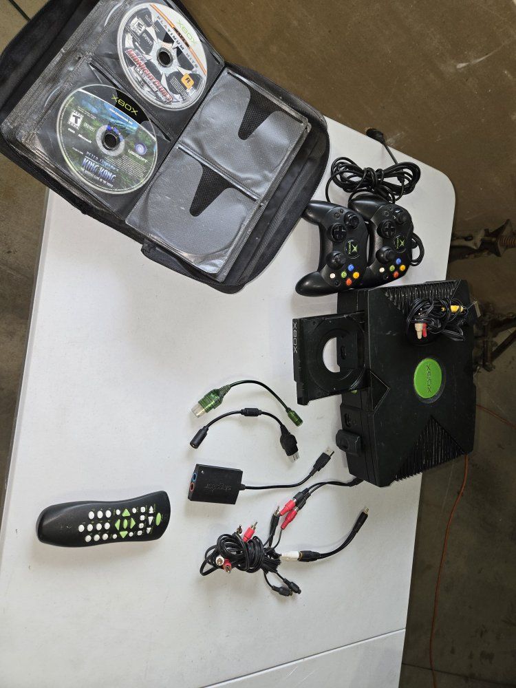 Original Xbox Console Bundle with 2 Controllers, DVD Remote, Games, and Cables - Tested Working