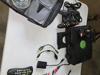 Original Xbox Console Bundle with 2 Controllers, DVD Remote, Games, and Cables - Tested Working
