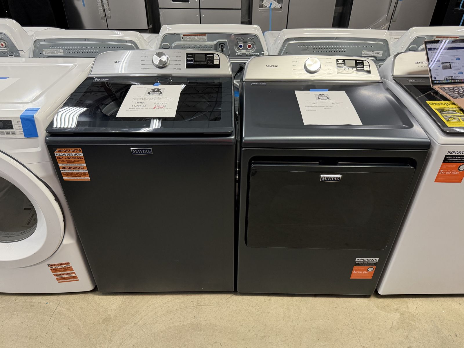 NEW MAYTAG BLACK TOP LOAD WASHER DRYER SET 