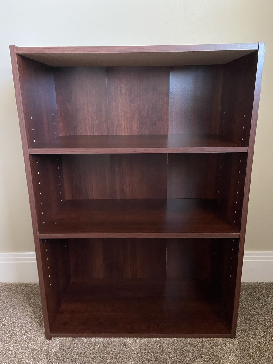 Basic Dark Wood 3-Shelf Bookcase - Adjustable Shelves
