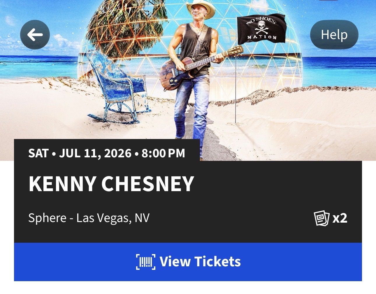 Kenny Chesney Tickets - Sphere Las Vegas - July 11, 2026 - 8:00 PM