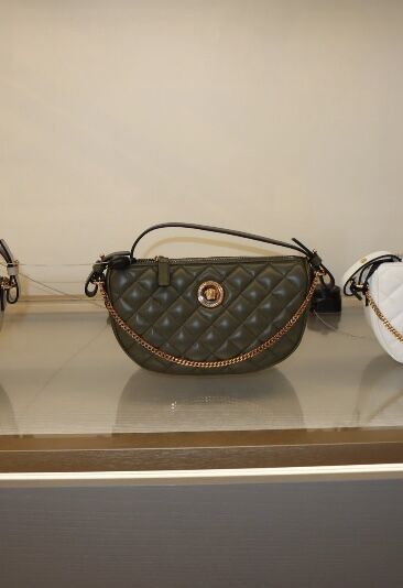 NWT Versace Medusa Olive Green Quilted Leather Crossbody Bag