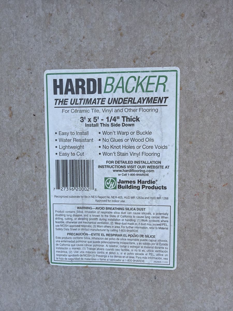 James Hardie HardieBacker Cement Board Underlayment 3'x5'x1/4" - Water Resistant, No Warp