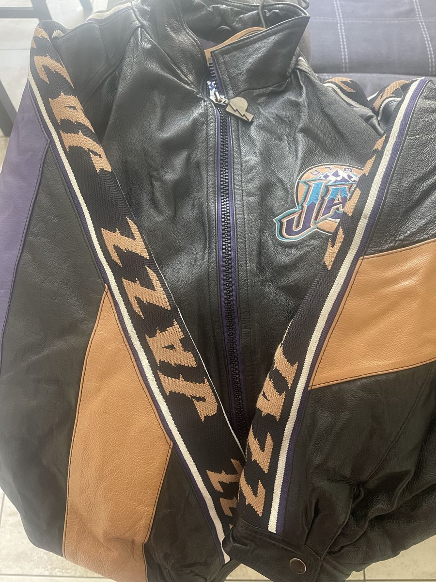 Vintage Jeff Hamilton NBA Utah Jazz Leather Jacket - Black/Purple/Tan - Men's M