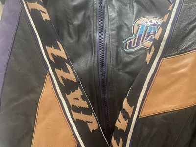 Vintage Jeff Hamilton NBA Utah Jazz Leather Jacket - Black/Purple/Tan - Men's M