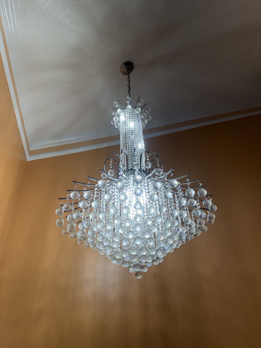 Modern Crystal Ball Chandelier Light Fixture - Chrome Finish 