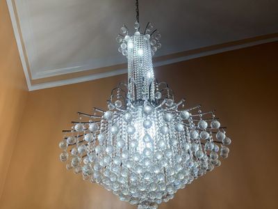 Modern Crystal Ball Chandelier Light Fixture - Chrome Finish