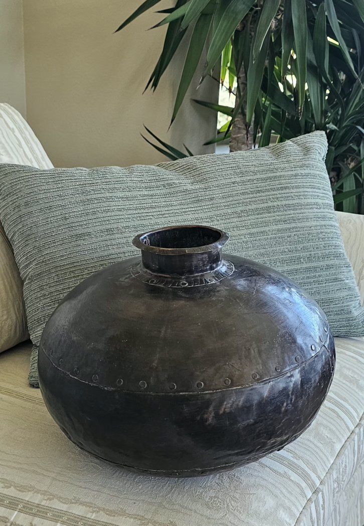 Hand Hammered Indian Water Pot 14"Wx12"Tx4"Opening