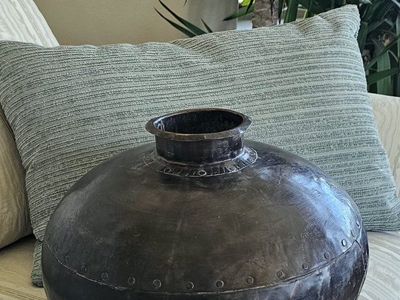 Hand Hammered Indian Water Pot 14"Wx12"Tx4"Opening
