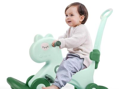 NEW 4-in-1 Kids Rocking Horse Ride-On Toy w/ Push Handle & Music – Green #422