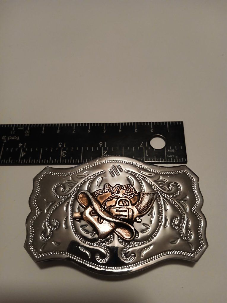 Las Vegas Cowboy Revolver & Hat Metal Belt Buckle
