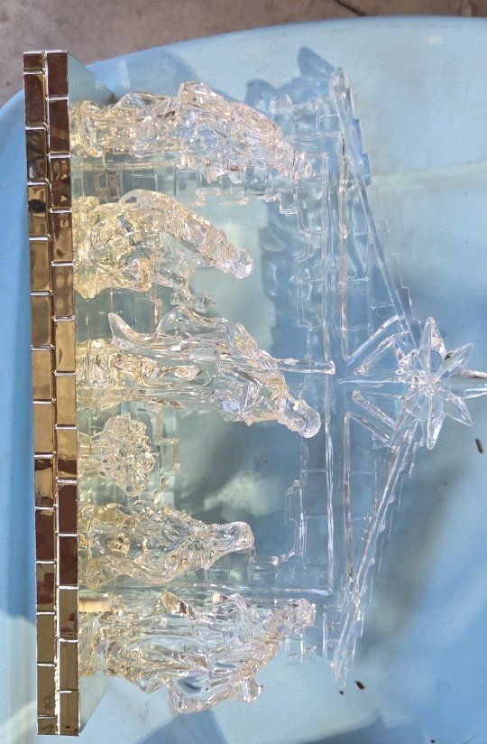 clear acrylic nativity scene with gold trim