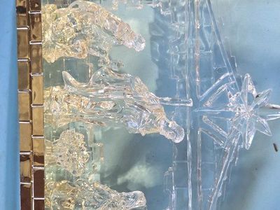 clear acrylic nativity scene with gold trim