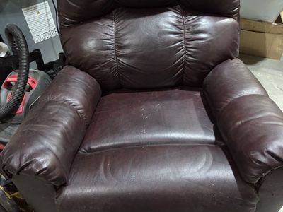 Brown Faux Leather Recliner Armchair - Used, Comfortable Seating