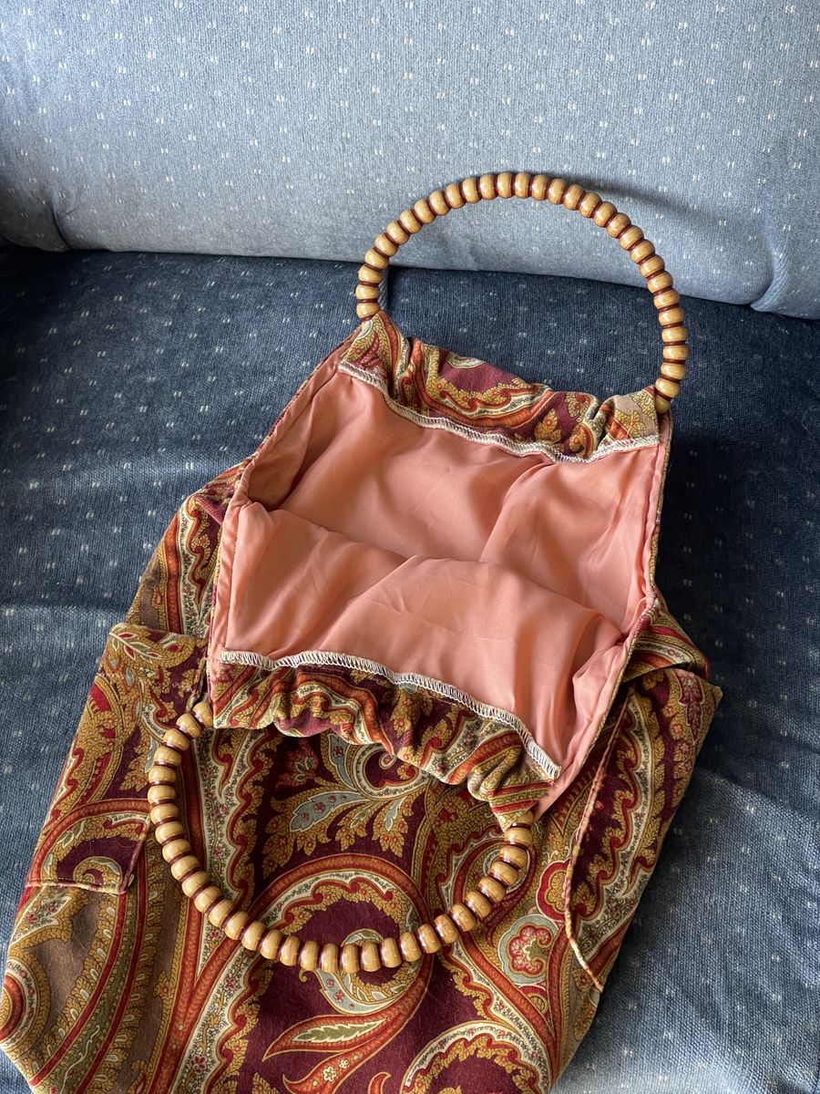 Vintage Boho Paisley Handbag - Wooden Bead Handles - Excellent Condition