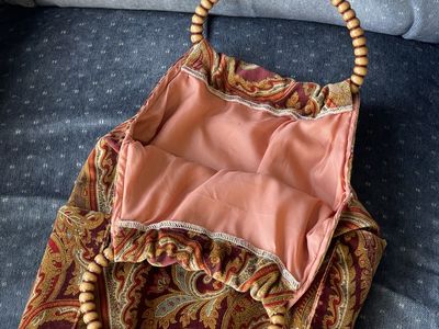 Vintage Boho Paisley Handbag - Wooden Bead Handles - Excellent Condition