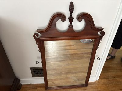 Vintage Mahogany Dresser Mirror w/ Carved Pediment