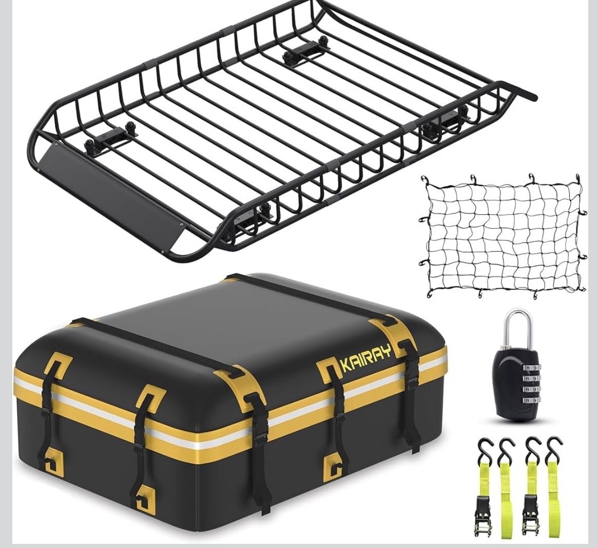Kairay 54x34in Universal Rooftop Cargo Carrier Basket & Bag w/ Net, Straps & Lock