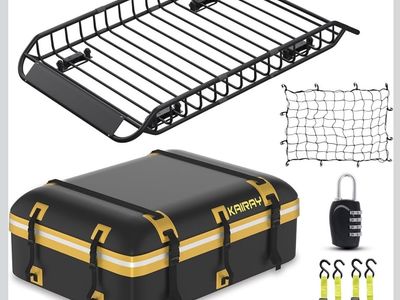 Kairay 54x34in Universal Rooftop Cargo Carrier Basket & Bag w/ Net, Straps & Lock