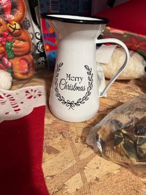 Merry Christmas” pitcher Enamel-style ceramic pitcher (