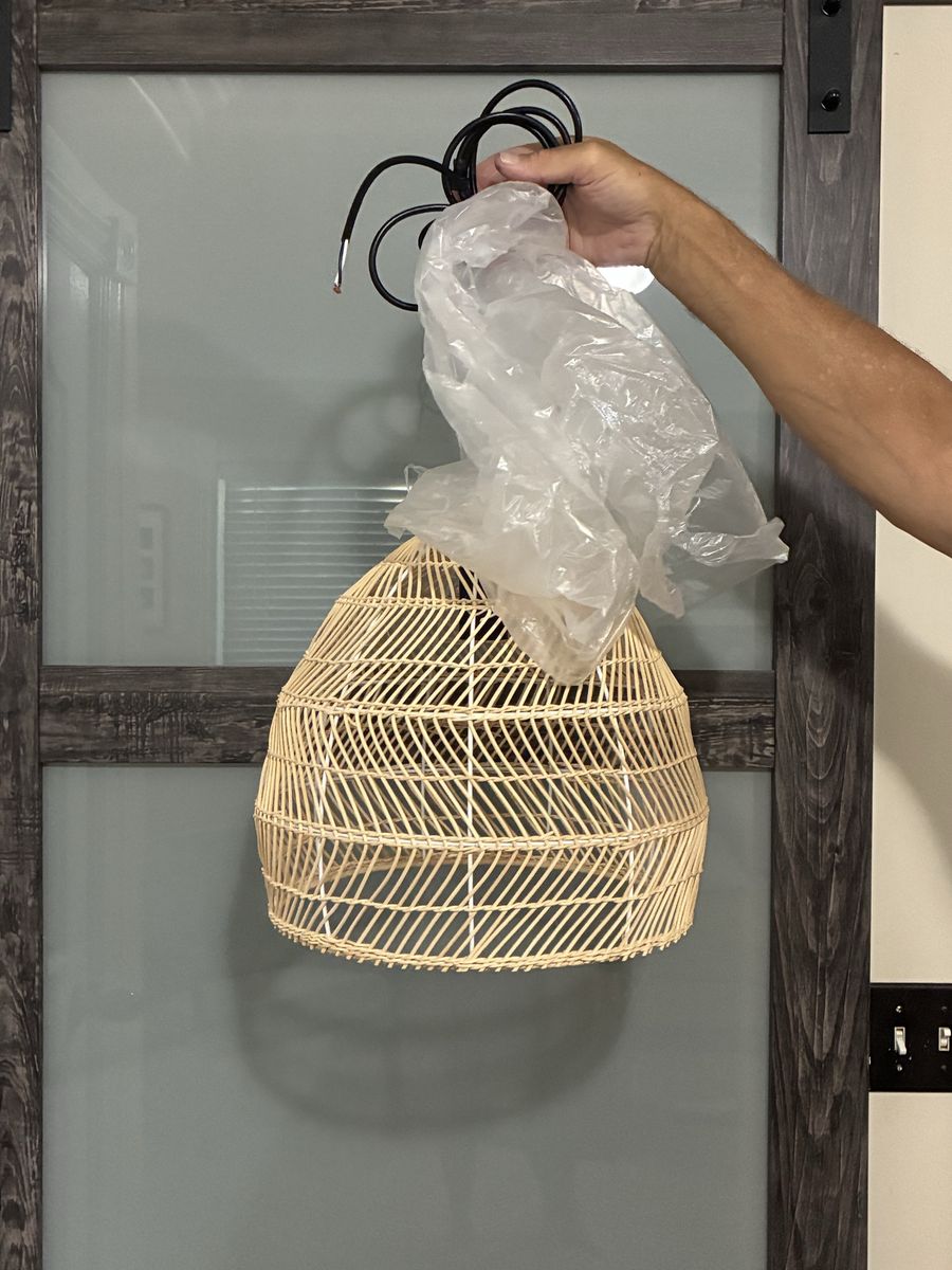 Woven Rattan Pendant Light Fixture - Boho Wicker Dome Shade Hanging Ceiling Lamp