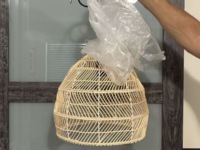 Woven Rattan Pendant Light Fixture - Boho Wicker Dome Shade Hanging Ceiling Lamp