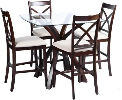 FurnitureR Dining Table Set for 4, Glass Dining Room Table Set with 4 Chairs, 5-Pieces
