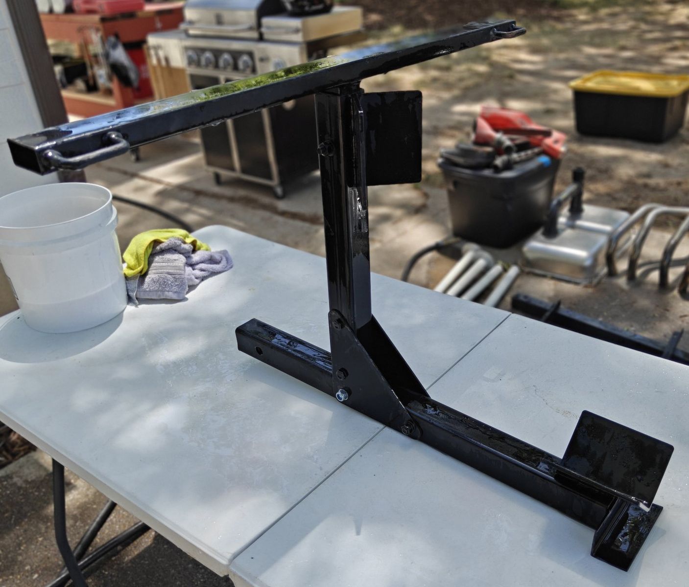 Motorcycle Wheel Chock Hitch Transporter, Black Steel, Heavy Duty, Universal Fit, Adjustable