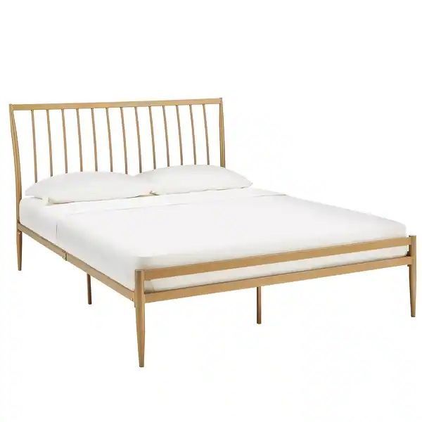Gold Metal Queen Size Bed Frame - Elegant Slat Design