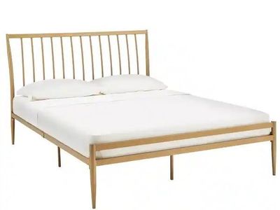 Gold Metal Queen Size Bed Frame - Elegant Slat Design
