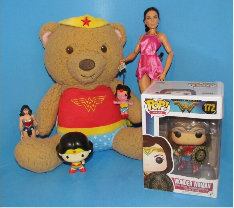Wonder Woman Lot of 6 Items: Teddy Bear Doll Justice League Figures etc L@@K