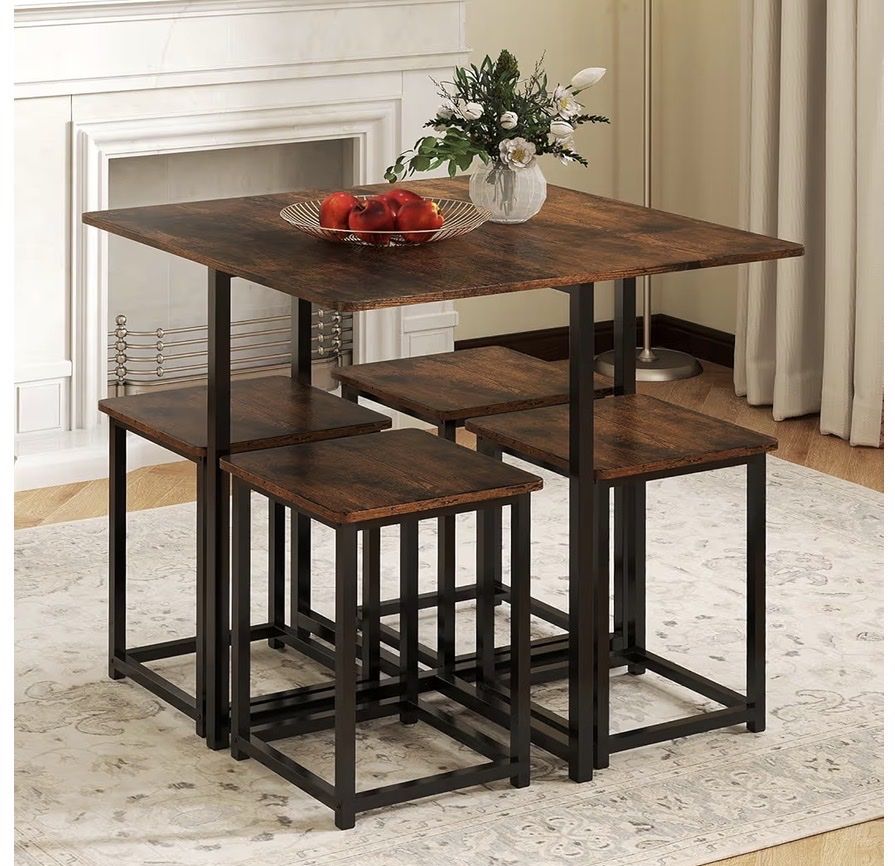 Small Kitchen Table W/ 4 Square Stools