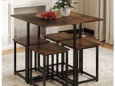 Small Kitchen Table W/ 4 Square Stools