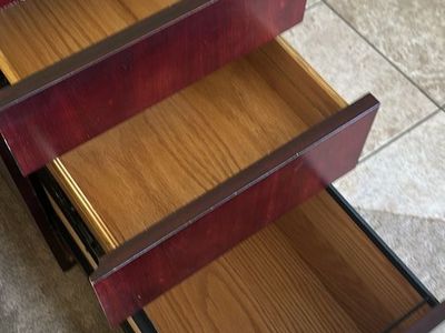 Large Wooden Office Desk with Glass Top and 6 Drawers