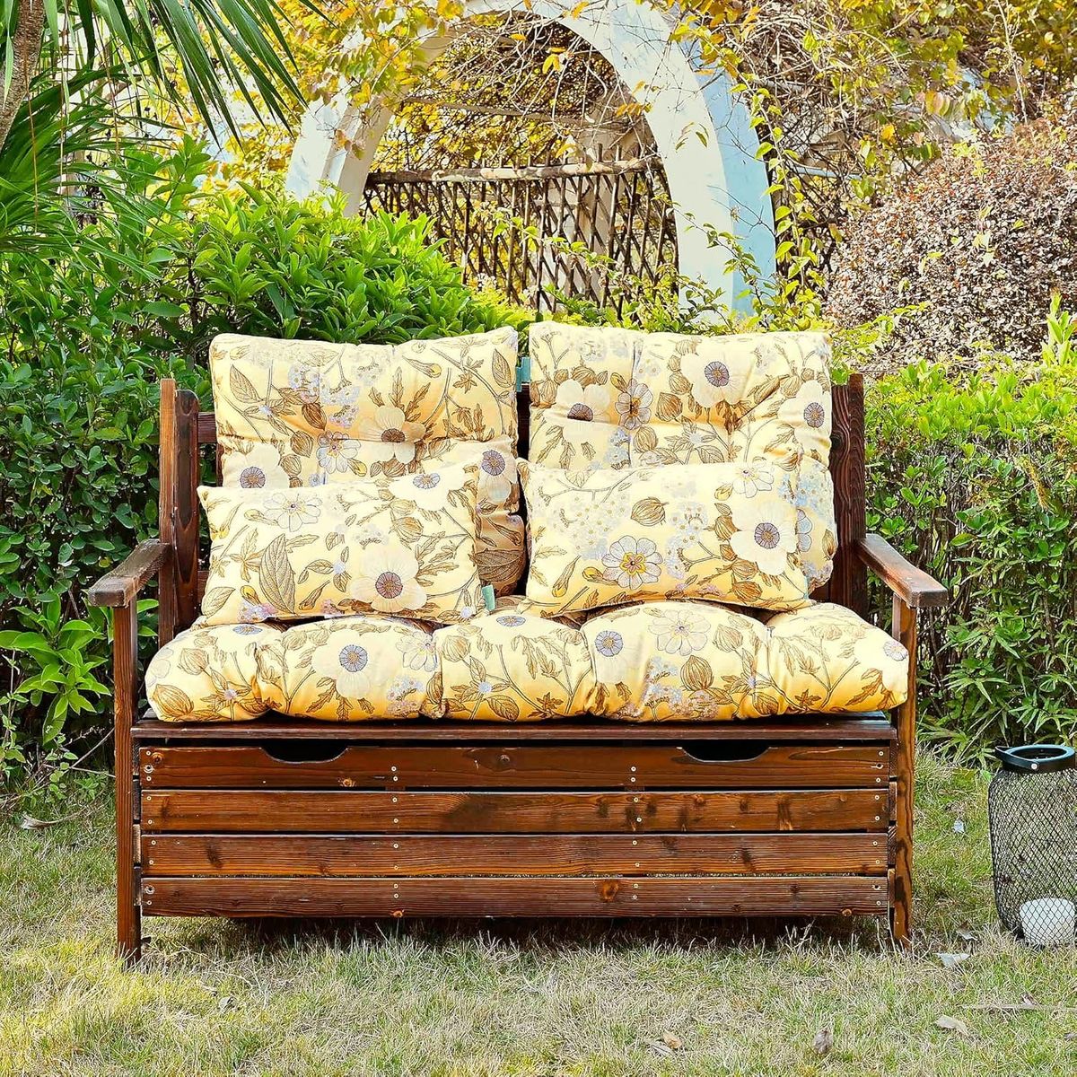 New Floral Beige Outdoor Cushion Set of 5 Wicker Loveseat